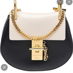 Chloe Navy and Cream Crossbody Bag with Gold Chain
